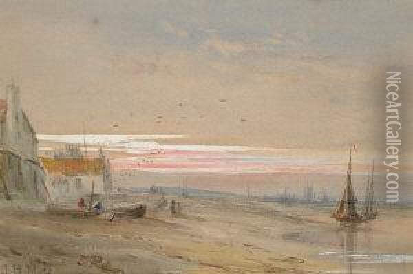 Newhaven, Evening On The Beach Oil Painting - John Henry Mole