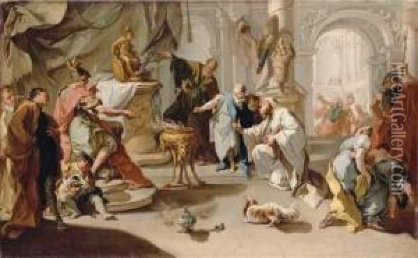 Hannibal Swearing Revenge Against The Romans Oil Painting - Giovanni Battista Pittoni the younger