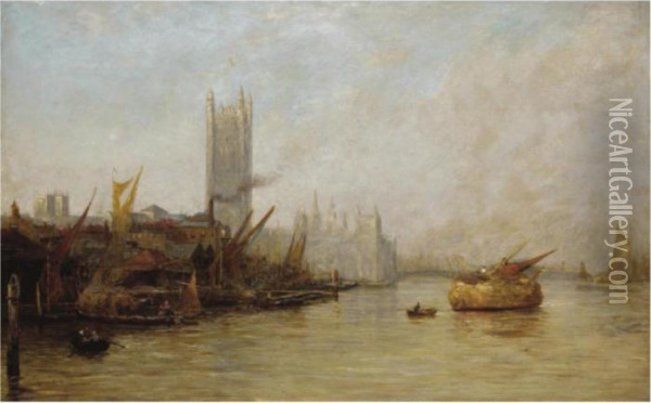 A View Of Westminster Oil Painting - James Webb