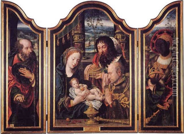 The Adoration Of The Magi; Saint Joseph; Balthasar Oil Painting - Pieter Coecke van Aelst the Elder