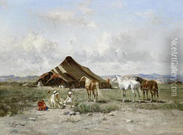 An Arab Encampment Oil Painting - Victor Pierre Huguet