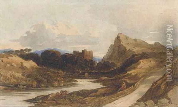 A Castle in a river landscape Oil Painting - John Varley