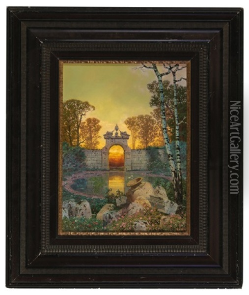 Ruins In The Evening Light Oil Painting - Ferdinand Knab