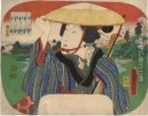 Portrait Of A Geisha Holding A Shamisen Oil Painting - Kunisada