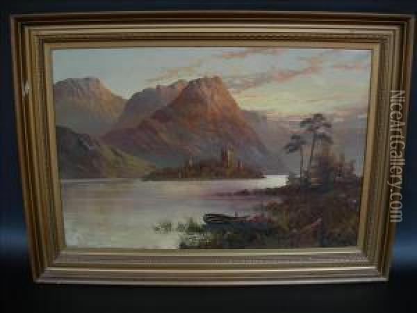 Loch Scene Oil On Canvas Signed To Lower Right 49cm X 74cm Oil Painting - Frank E. Jamieson