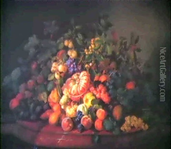 Fruchtestilleben Oil Painting - Leopold Zinnoegger