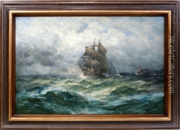 Clipper Ship At Sea Oil Painting - Robert B. Hopkin