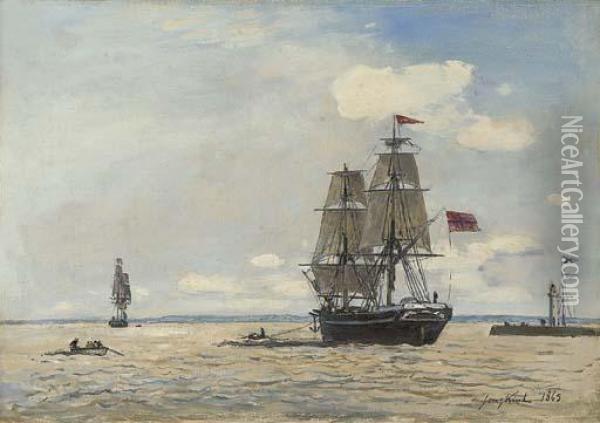 Navire Norvegien Sortant Du Port De Honfleur Oil Painting - Johan Barthold Jongkind