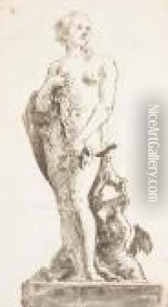 Venus Debout Sur Un Entablement, Un Putto A Ses Pieds Portant Unedraperie Oil Painting - Giovanni Domenico Tiepolo