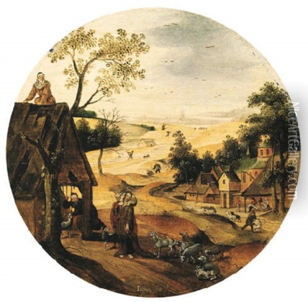 The Month Of June: A Landscape With Christ The Good Shepherd Oil Painting - Abel Grimmer