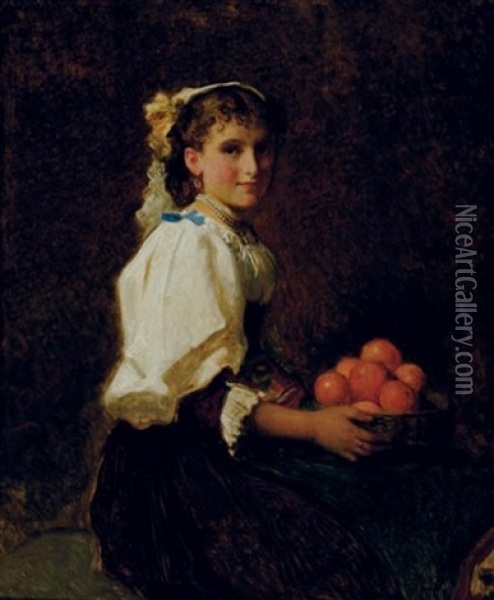 Seated Girl Holding Oranges Oil Painting - Charles Louis Baugniet
