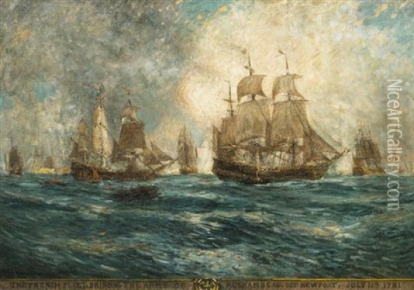 The French Fleet Bringing The Army Of Rochambeau Off Newport, July 11th, 1871 Oil Painting - Carlton Theodore Chapman