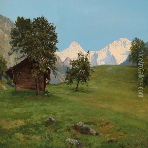 Summer Day At Interlaken In Switzerland Oil Painting - Louis Isak Napoleon Jensen