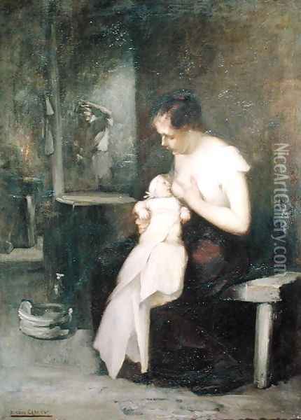 Young Mother, study for a painting for the Salon of 1879 Oil Painting - Eugene Carriere