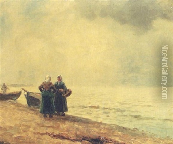 Fiskerkoner Ved Skagen Strand Oil Painting - Holger Luebbers