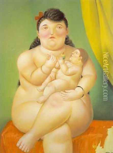 Mother and Child 1995 Oil Painting - Fernando Botero
