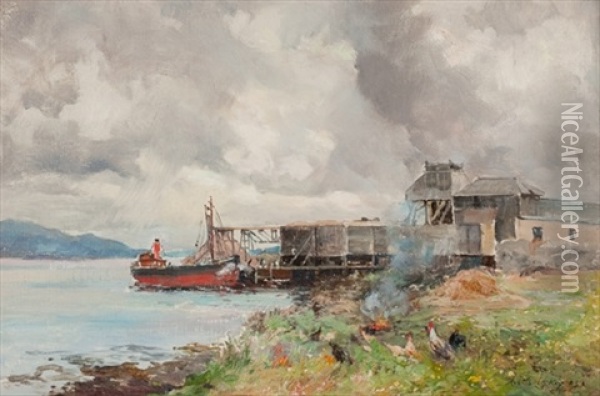 At The Jetty Oil Painting - Archibald Kay