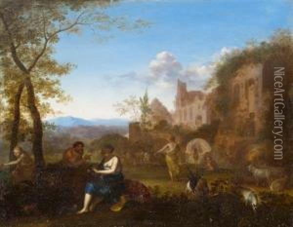 Paesaggio Con Episodio Mitologico Pastorale Oil Painting - Cornelis Van Poelenburch