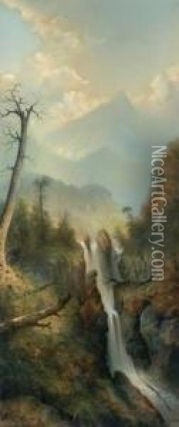Mountain Waterfall Oil Painting - George Douglas Brewerton