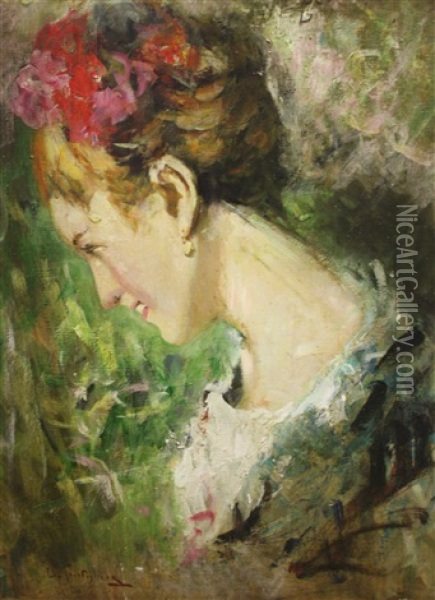 Portrait De Femme Souriant Oil Painting - Luca Postiglione