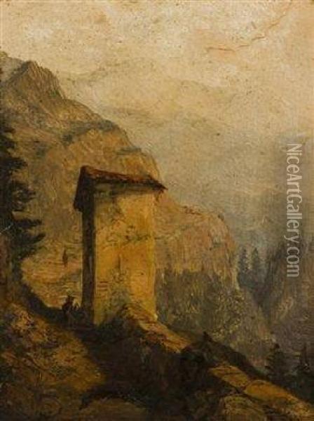 A Chapel In The Mountains Oil Painting - August Bedrich Piepenhagen