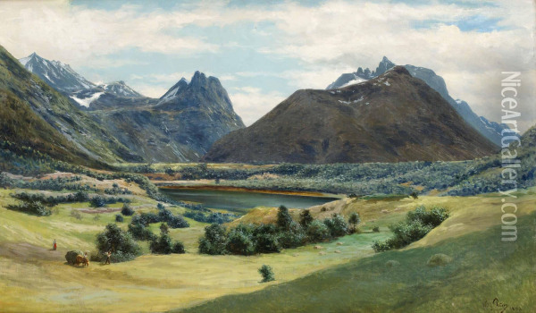 Norskt Landskap Oil Painting - Wilhelm Otto Peters