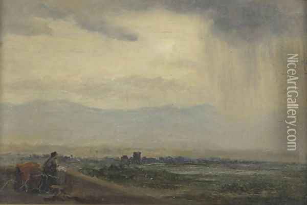A figure in a stormy landscape Oil Painting - English School
