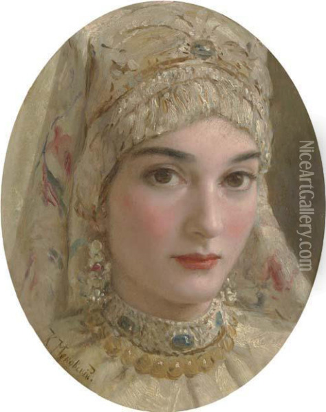 Portrait Of A Russian Woman Oil Painting - Konstantin Egorovich Egorovich Makovsky