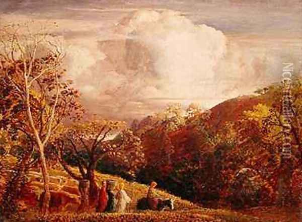 Landscape, figures and cattle Oil Painting - Samuel Palmer