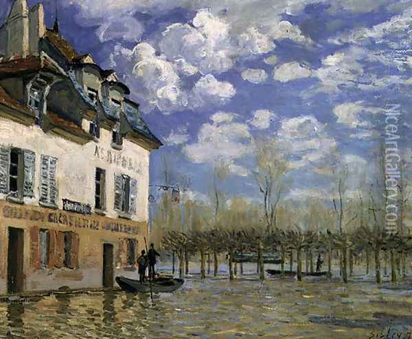 The Boat in the Flood, Port-Marly, 1876 Oil Painting - Alfred Sisley