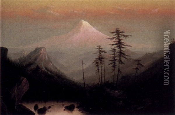 Mount Hood From Columbia Slough (26 Miles From Portland) Oil Painting - Harry Cassie Best