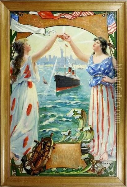 Ship Entering New York Harbor: An Allegory Of France And America Oil Painting - Fernand Lequesne