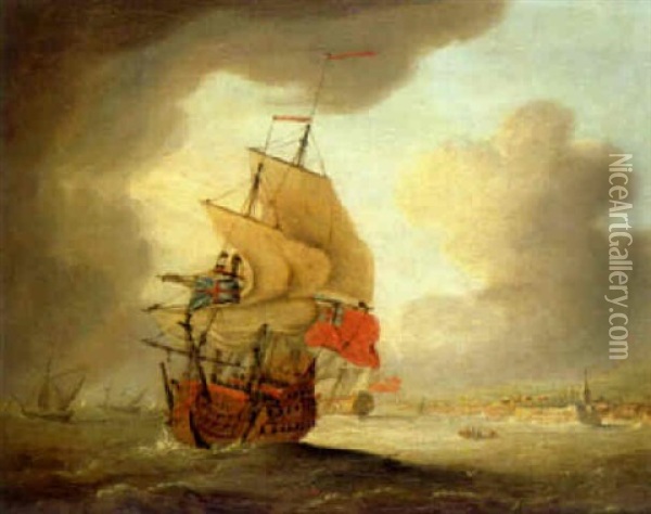 Men-o'-war In A Fresh Breeze Off A Harbour Entrance Oil Painting - Peter Monamy