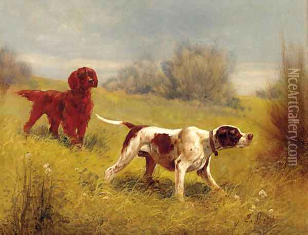 A pointer and a setter on the scent Oil Painting - Eugene Petit