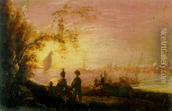 Amalfi Coastline, Evening Oil Painting - William Sadler the Younger