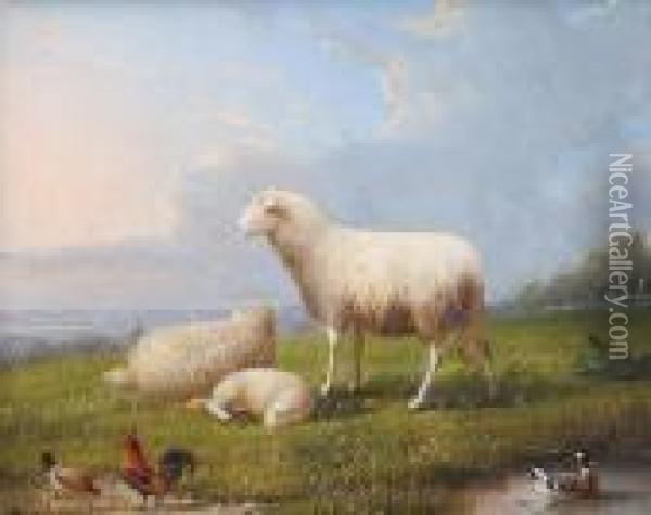 Schafe Auf Der Weide Mit Fernem Dorf Oil Painting - Franz van Severdonck