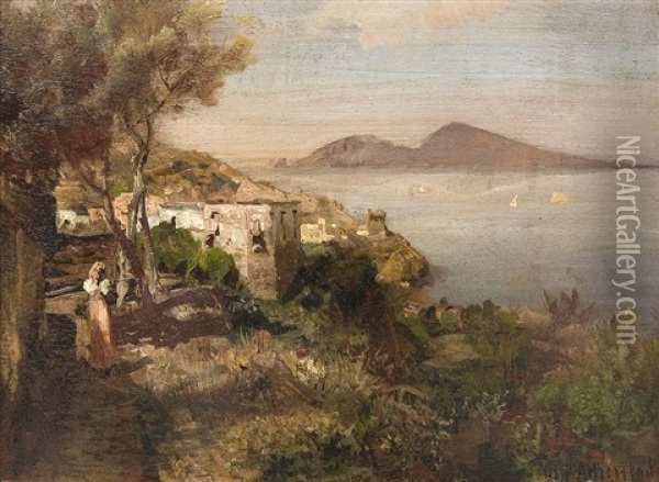 View Over The Bay Of Naples Oil Painting - Oswald Achenbach