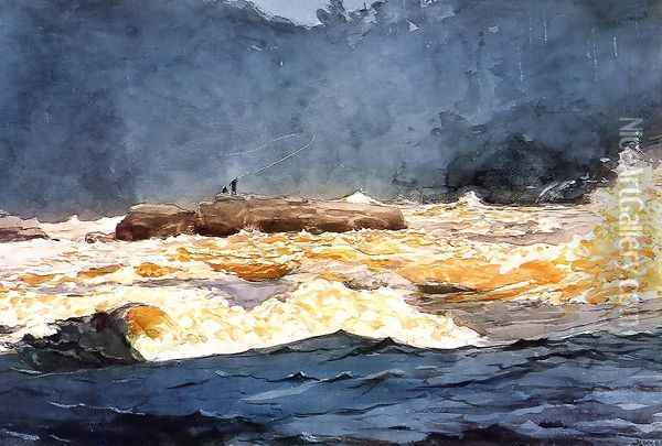 Fishing the Rapids, Saguenay Oil Painting - Winslow Homer