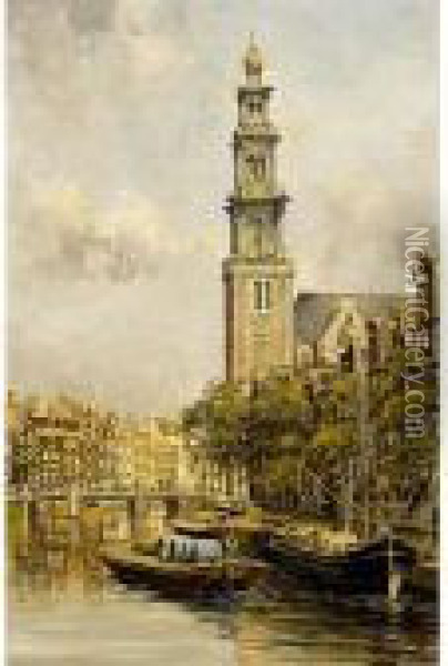 A View Of The Westertoren, Amsterdam Oil Painting - Jan Hermanus Melcher Tilmes