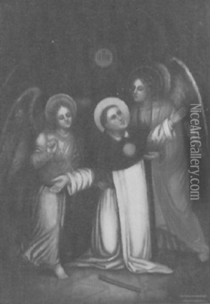 St. Thomas Aquinas Being Girded By Angels Oil Painting - Sister Angelico Dolan