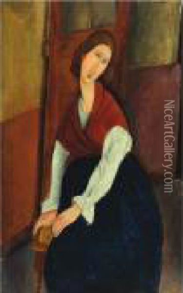 Jeanne Hebuterne (devant Une Porte) Oil Painting - Amedeo Modigliani