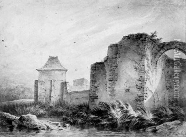 The Fortified Walls Of A Ruined City Oil Painting - Jean-Baptiste Huet I