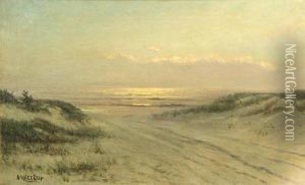 Sunset On The Sea And Sand Dunes Oil Painting - Nels Hagerup
