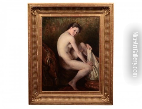 Interior With Seated Nude Woman Oil Painting - Hildegard Katarina Thorell