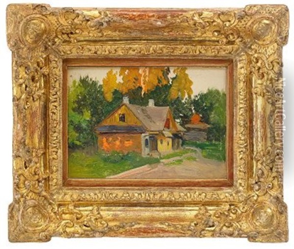 Landscape With An Izba Oil Painting - Konstantin Yakovlevich Kryzhitsky