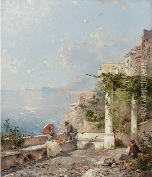 Sorrento, On The Bay Of Naples Oil Painting - Franz Richard Unterberger