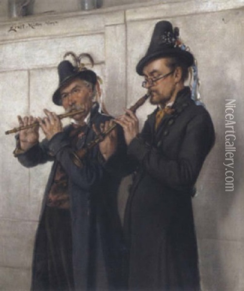 Zwei Musikanten Oil Painting - Ernst Immanuel Mueller
