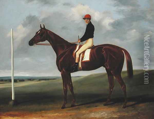 Chestnut colt with Jockey up and starting post Oil Painting - John Alfred Wheeler