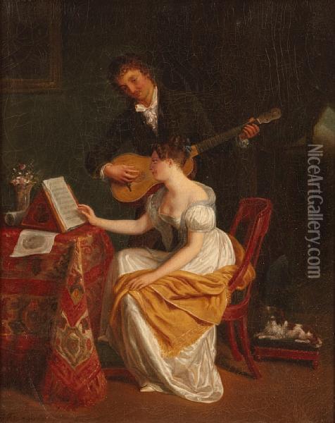 The Music Lesson Oil Painting - Jean Augustin Franquelin