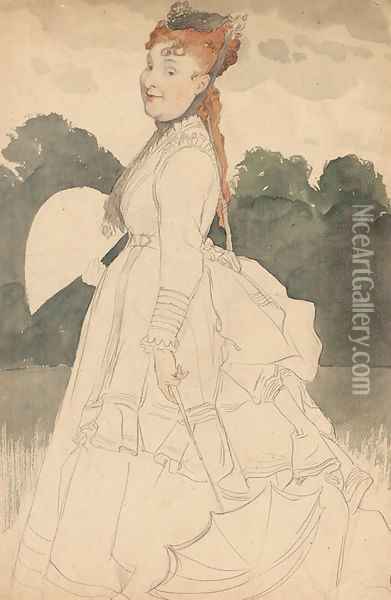 Madame Eugene Grieg en promenade Oil Painting - James Jacques Joseph Tissot